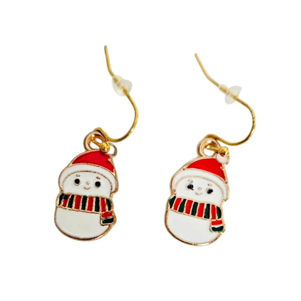 Snowman Christmas Dangle Earrings Enamel Holiday Winter Festive Jewelry